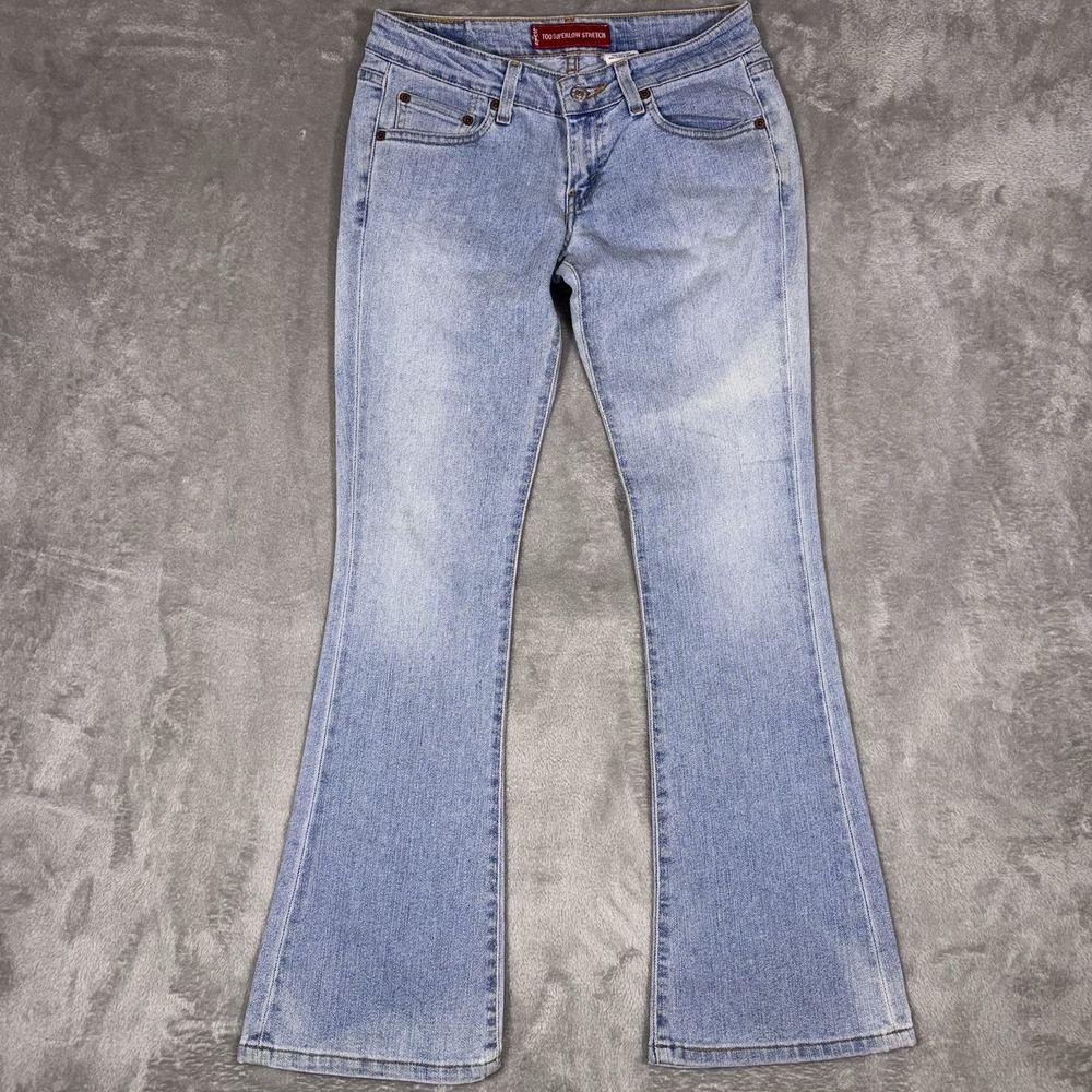 Vintage Levi's 524 Too Super Low Flare Jeans Women's JR 5 S Light Wash 28X29